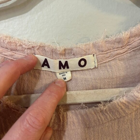 AMO Cotton Texture Ruffled Tank Light Oversized Pink Sleeveless Top Size Medium - Picture 5 of 6